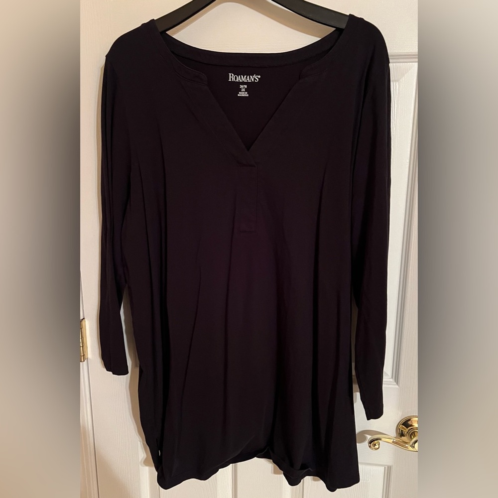 Roaman's Elegant Black Long Sleeve Tunic Top